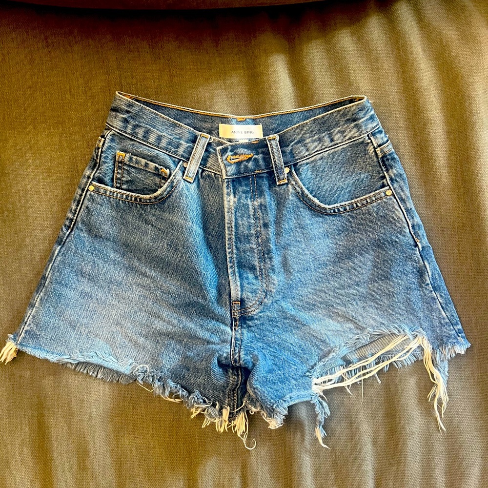Anine Bing Cut Off Denim Shorts